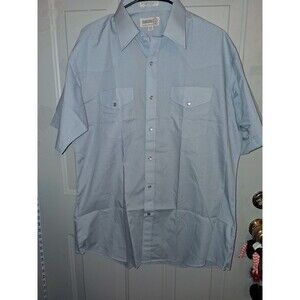 Sheplers Western Shirt Mens 16.5 Light Blue Pearl Snap Short Sleeve Cowboy Rodeo